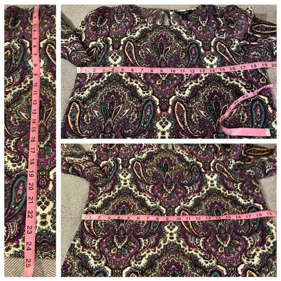 J.Crew Factory Paisley Puff Sleeve Satin Blouse Purple Cream XS - Picture 8 of 8
